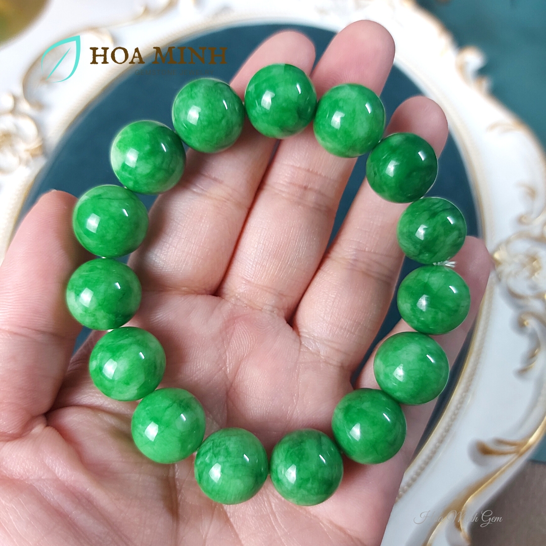 Vòng tay đá Cẩm Thạch Lý Táo size 14 li vòng tay phong thủy không kén mệnh