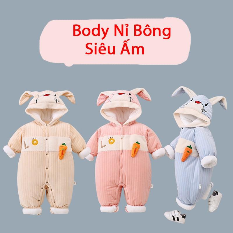 Body Nỉ Bông Cho Bé Trai, Bé Gái Hình Thỏ Đáng Yêu 3-12kg