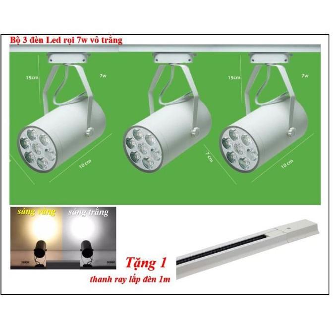 Combo 3 đèn rọi ray kèm 1 ray 1 mét vỏ trắng tiết kiệm năng lượng, đèn rọi tranh, trang trí nội thất, cửa hàng, cà phê