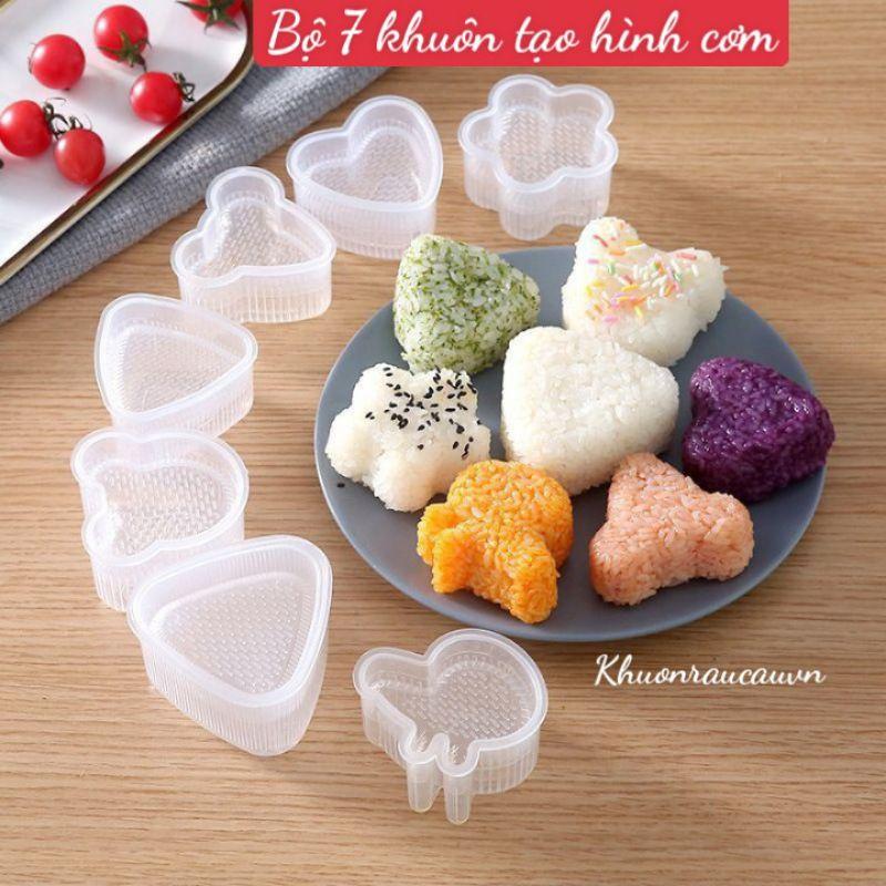 Bộ 7 Khuôn tạo hình cơm nắm origini, cơm bento, cơm hình tim, hoa nhân vật hoạt hình cho bé