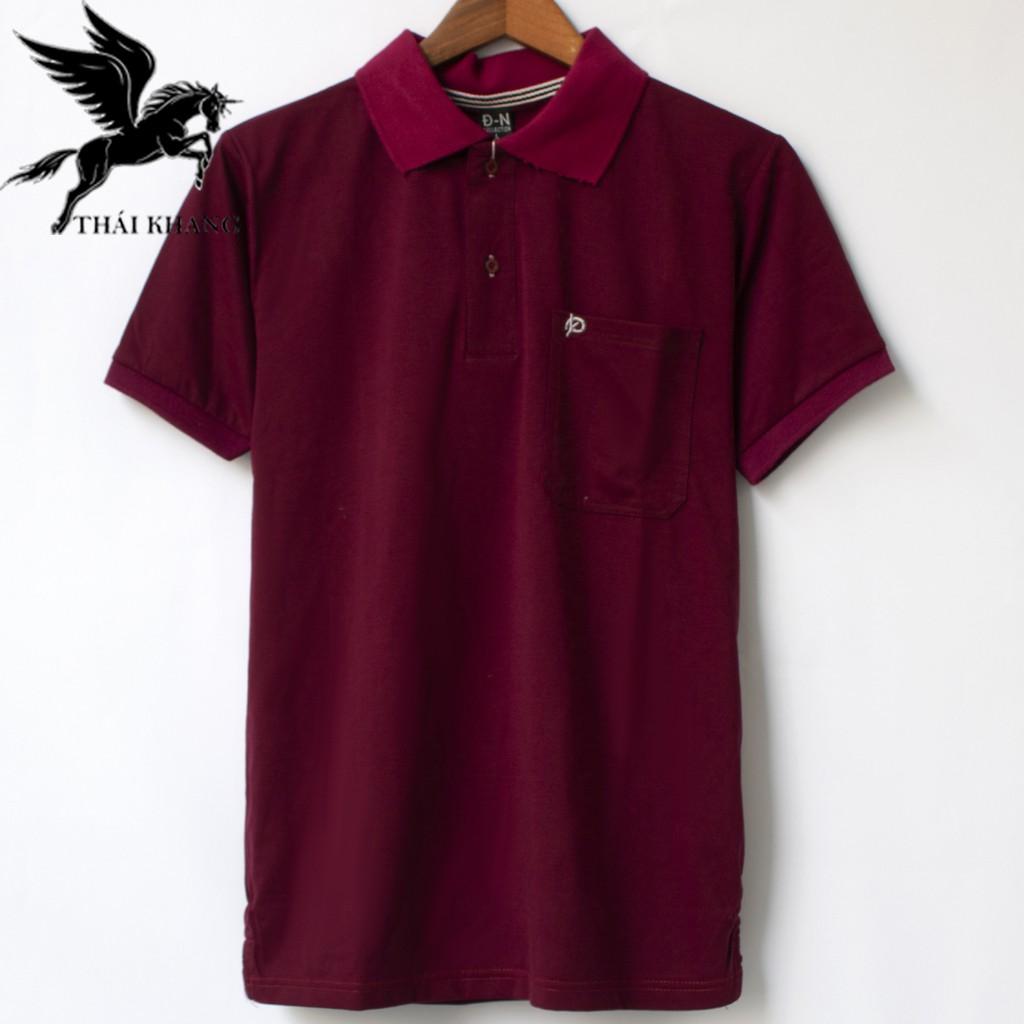 Áo thun polo nam ngắn tay có cổ có túi trung niên coton cao cấp vải cotton Thái Khang