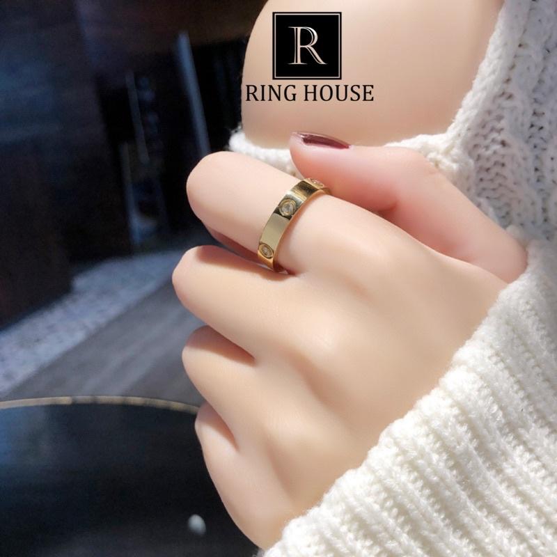 Nhẫn Titan Không Rỉ Gỉ Cặp Đôi Nam Nữ Carti Đính 6 Ngọc Vàng Gold Ring House