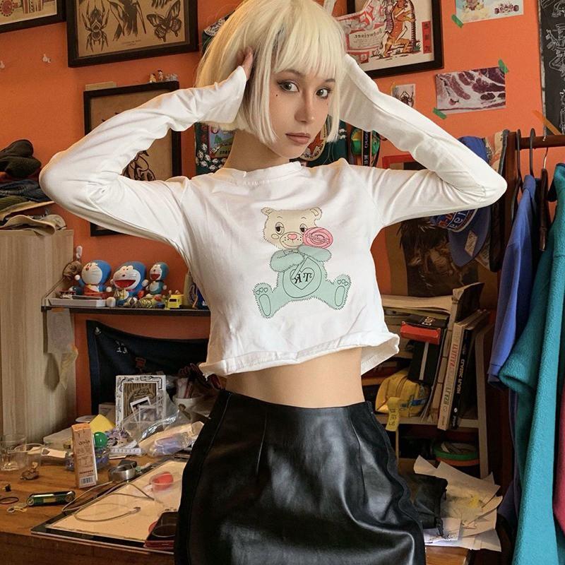 Áo Thun Tay Dài In Hình Hoạt Hình Thời Trang Hàn Quốc Dành Cho Nữ