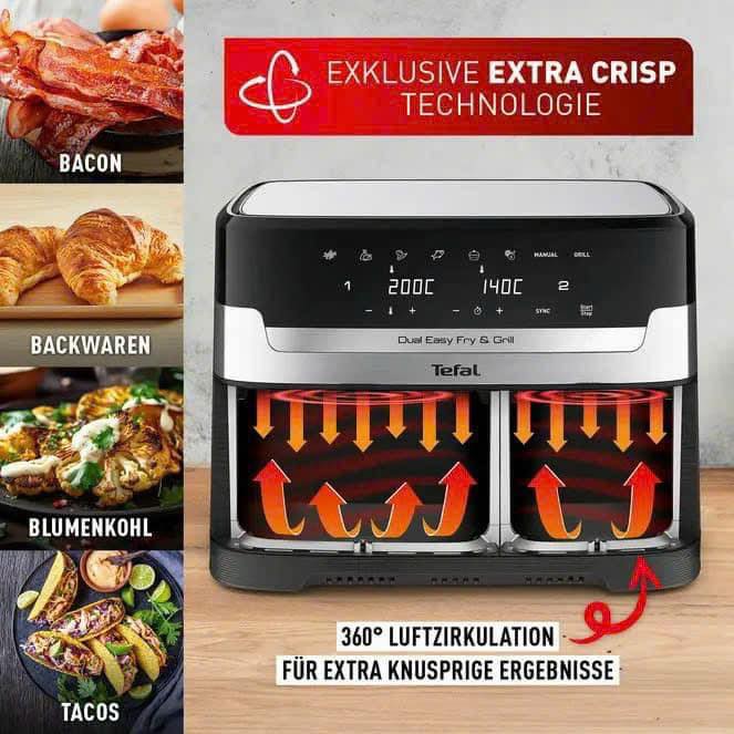 Nồi chiên không dầu điện tử Tefal Dual Easy Fry &amp; Grill EY905D10 - 8.3L Hàng chính hãng