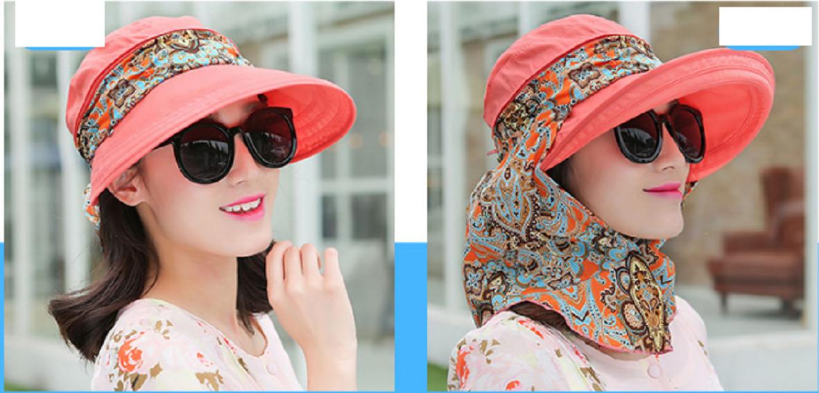 Mũ chống nắng kèm khẩu trang thời trang Nón đi nắng rộng vành màu cam