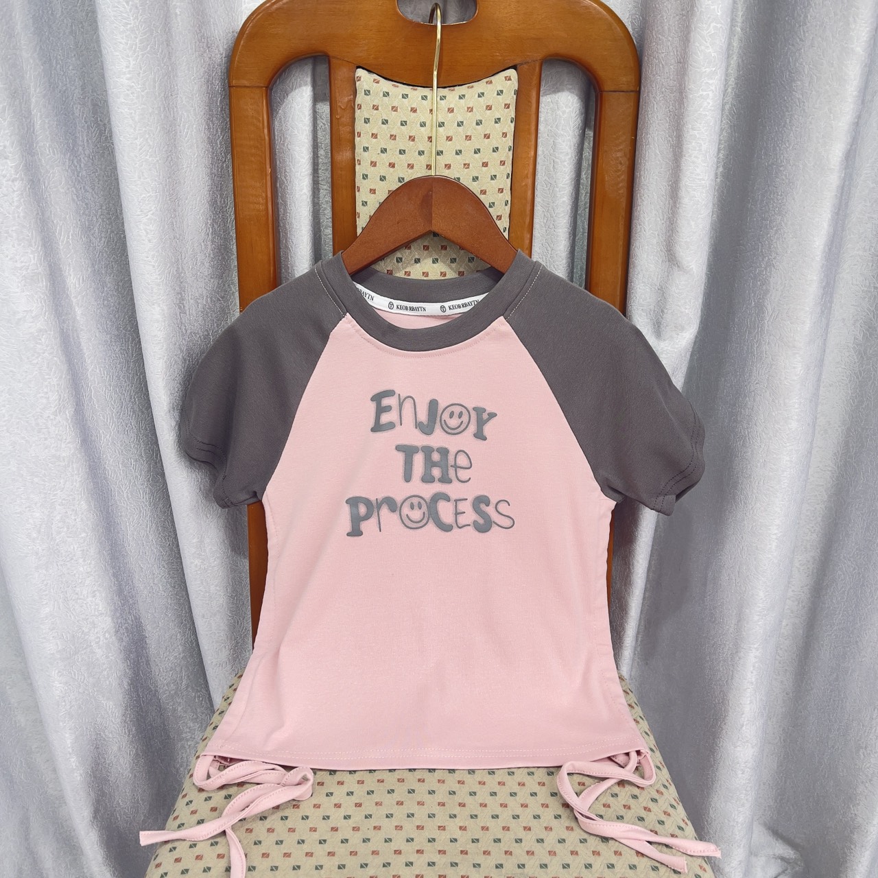 Áo thun bé gái cộc tay size đại 5-10 tuổi in chữ Enjoy và logo vải cotton co giãn thấm hút mồ hôi kiểu dáng thời trang