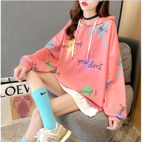Hoodie Nữ Thu Đông Có Mũ Dáng Dài Họa Tiết ĐỘC LẠ TRENDY 2021 ULZZANG STYLE