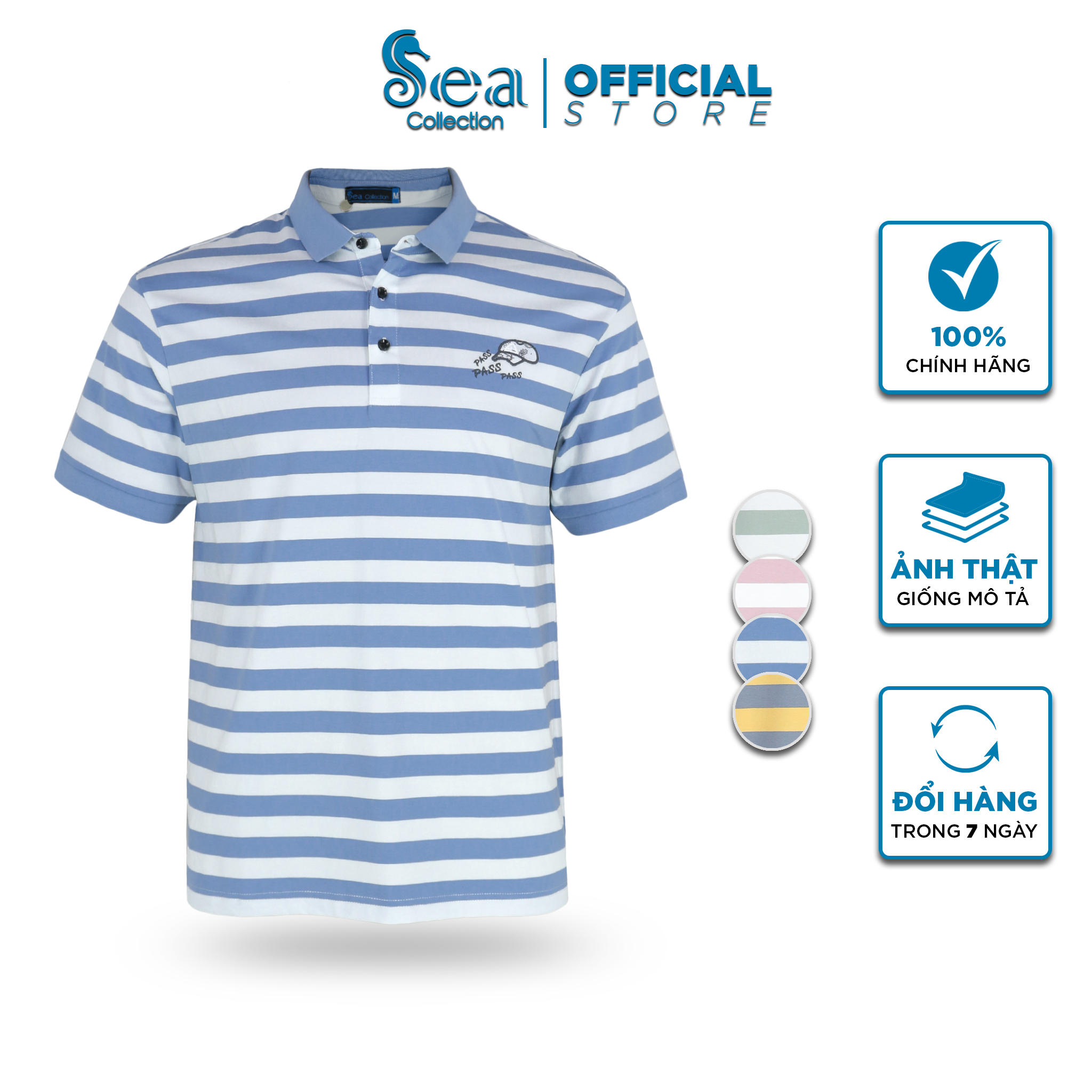 Áo thun polo nam Sea Collection sọc thêu Nón 9021