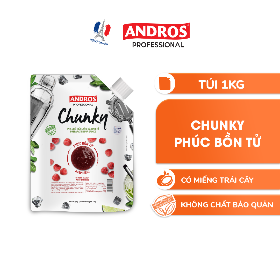 Chunky Phúc Bồn Tử Andros - Nguyên liệu pha chế - Mứt trái cây - Túi 1kg