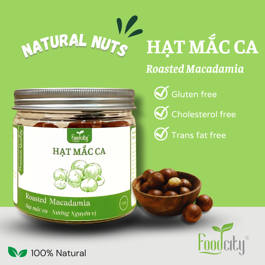 Hạt Macca nứt vỏ Úc FOOD CITY - dạng hũ | 100% nhập khẩu Úc cao cấp (tặng kèm dụng cụ tách hạt)