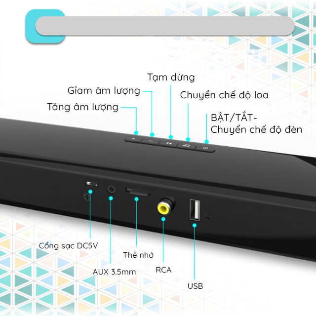 Loa Thanh Siêu Trầm Bluetooth Gaming Soundbar BS-28E Để Bàn Có Đèn Led RGB Dùng Cho Máy Vi Tính PC, Laptop, Tivi