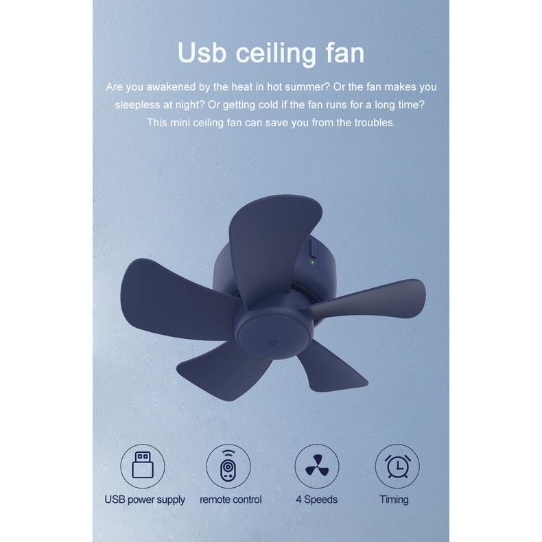 Quạt trần JIASHI cỡ nhỏ sạc USB điều khiển từ xa cho học sinh/ cắm trại/ ký túc xá Hàng nhập khẩu