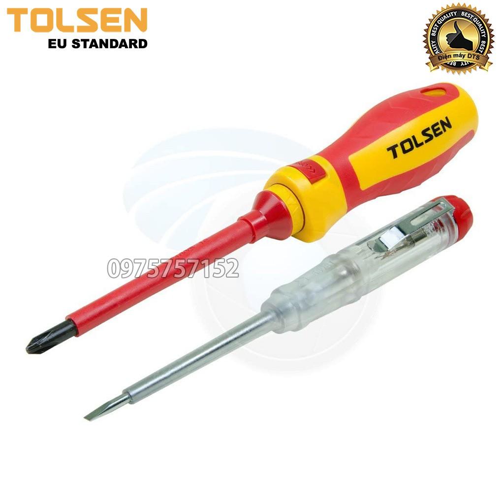 Bộ tô vít cách điện VDE GS 1000V Tolsen 13 chi tiết tuốc nơ vít dẹp bake, tô vít thử điện – Tiêu chuẩn xuất khẩu Châu Âu