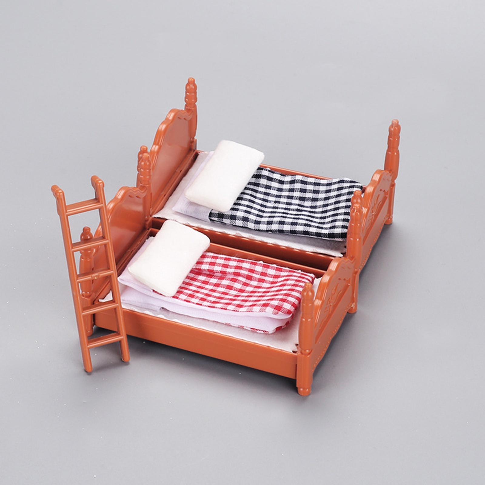 Miniature Wooden Bed Bunk Bed 1:12 DIY Scene Miniature Bed for Children Room