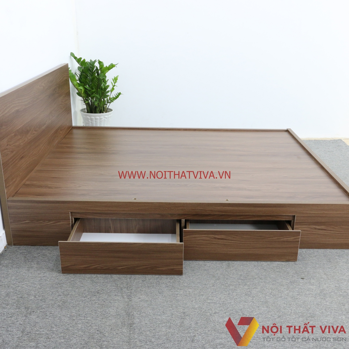 Giường Ngủ Gỗ MDF Phủ Melamine Ngăn Kéo Màu Óc Chó