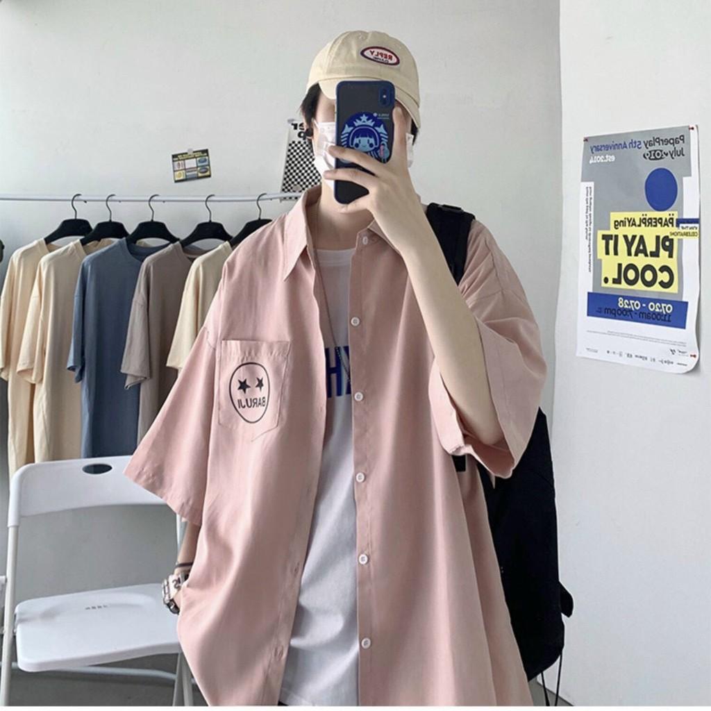 Áo Sơ Mi Tay Lỡ Unisex Form Rộng Mặt Sao Nam Nữ Oversized Kaki Phong Cách Hàn Quốc Ulzzang