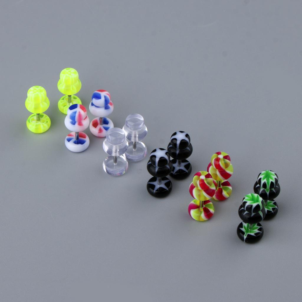 12 Pieces Acrylic Ear Earrings Flesh Tunnel Stainless Steel Fake Plugs 16g
