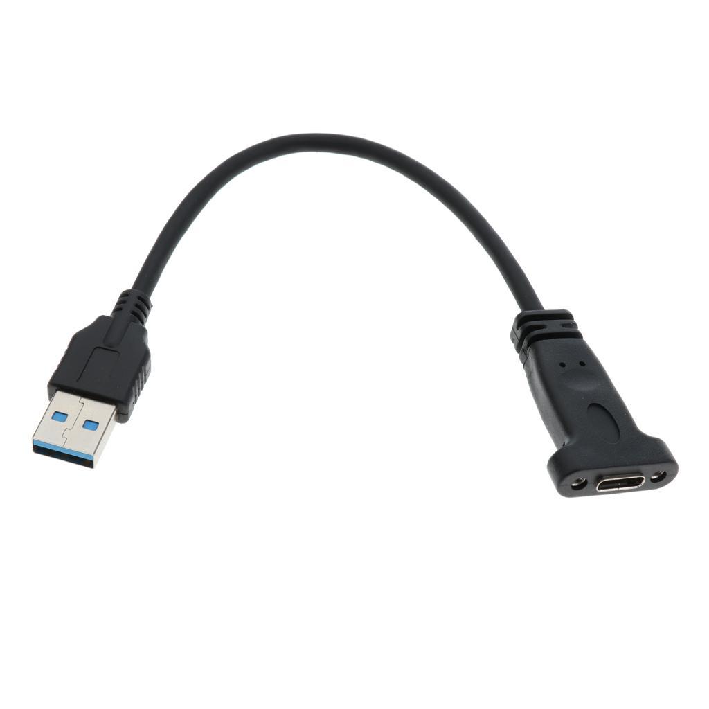 USB 3.1 Type C Female to USB 3.0 A Male Data Extension Cable with Profile Bracket and Panel Mount Screw