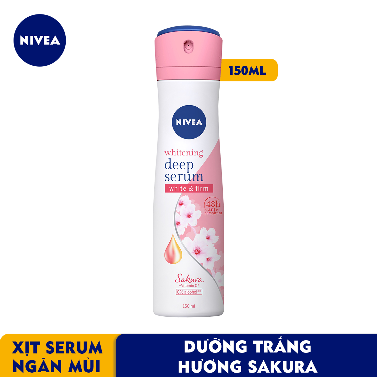 Xịt Ngăn Mùi NIVEA Serum Trắng Mịn Hương Hoa Sakura (150ml) 85308