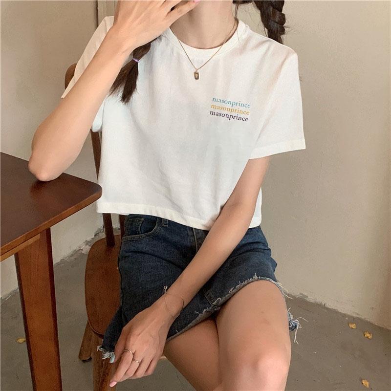 Áo croptop nữ tay ngắn cổ tròn vải thun cotton kiểu hàn quốc CR032 Miucho in hình hoạ tiết