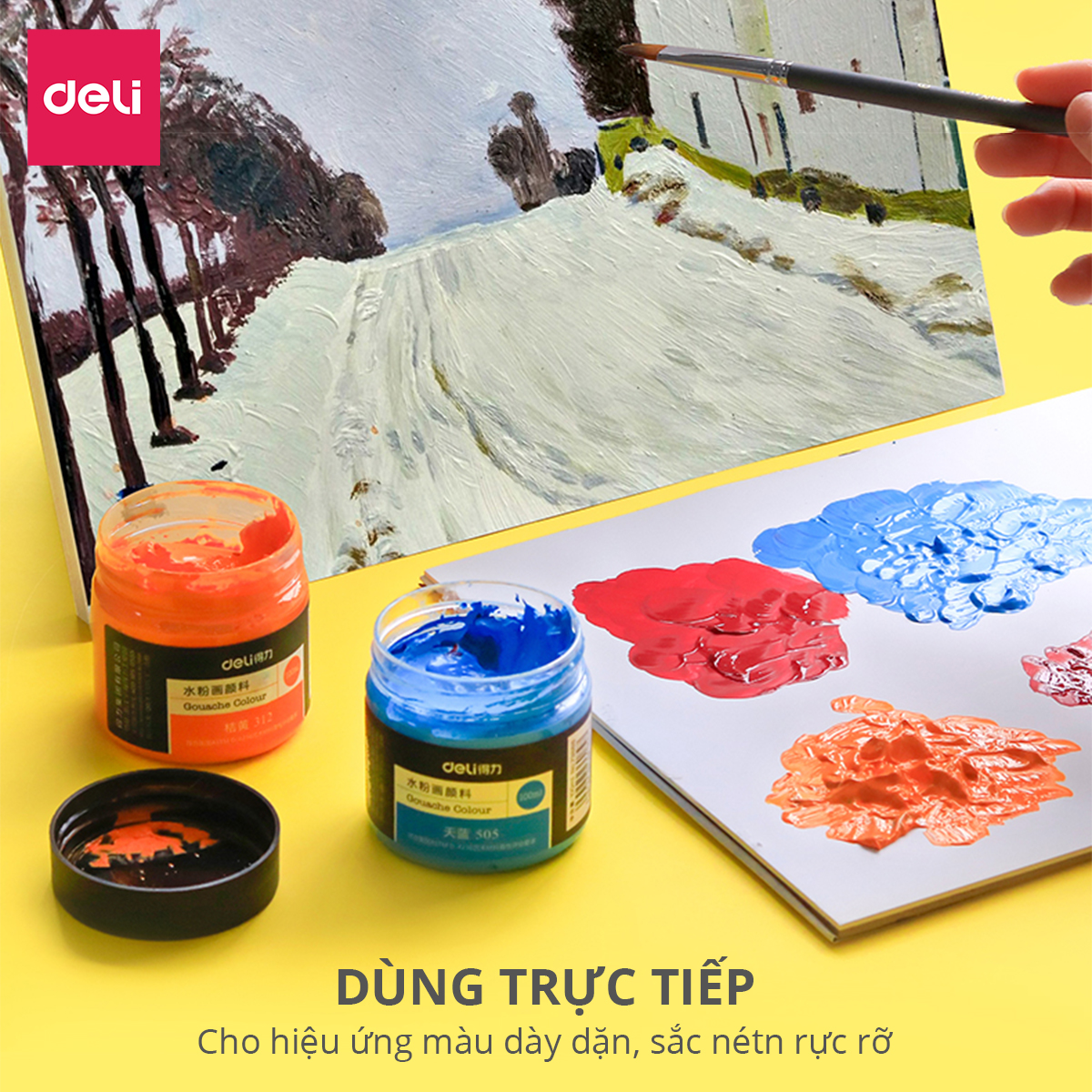 Màu bột Gouache 100ml cao cấp dạng hũ Deli - Tô đất sét, đất nặn tự khô - Siêu mịn, tươi sáng - Nhiều màu sắc - 73888