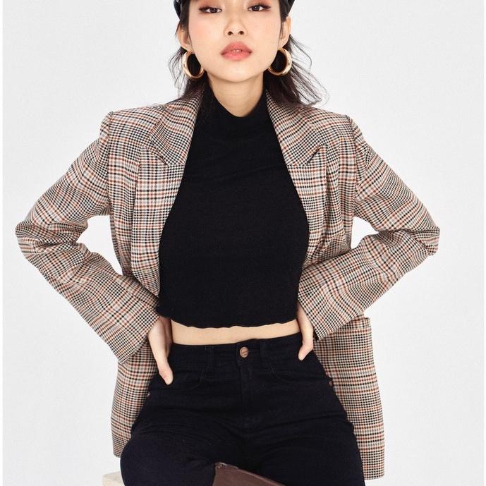 Áo khoác blazer nữ dáng suôn phong cách thanh lịch Ella Checked Blazer In Brown Pink Club Collection A2027