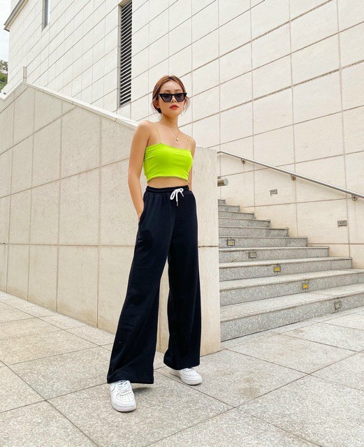Quần Ống Rộng Suông Nữ Phối Dây Trendy Ullzang Unisex Nam Nữ, Quần Thun da cá dáng ống suông, ống rộng thiết kế basic chun co giãn, Quần thun ống rộng siêu hack dáng chất thun da cá dày dặn kèm ảnh thật shop tự chụp