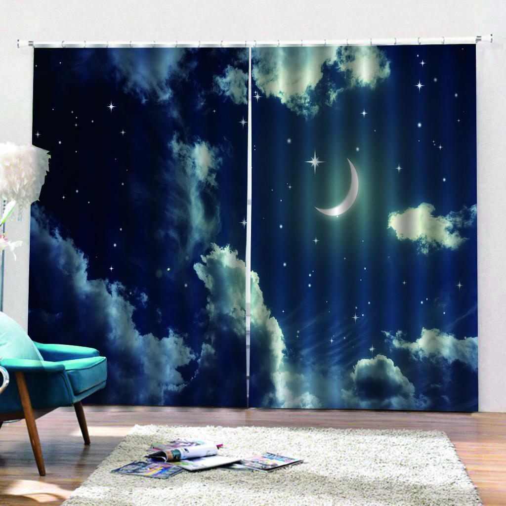 Night Sky Print Living Room Window Drapes 2 Panel Set MACHINE WASHABLE