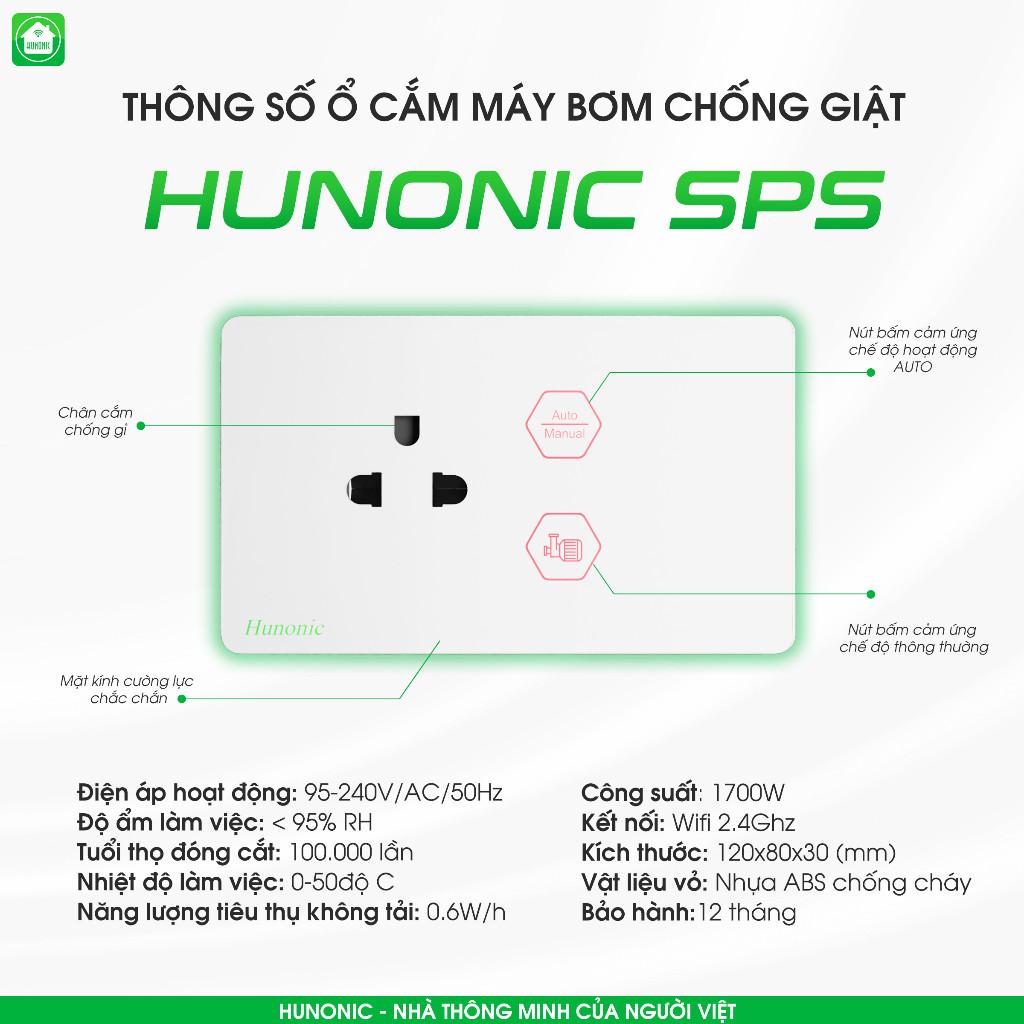 Ổ Cắm Chống Giật Hunonic SPS Bật tắt Máy Bơm, quản lý, mô phỏng lượng nước trên điện thoại