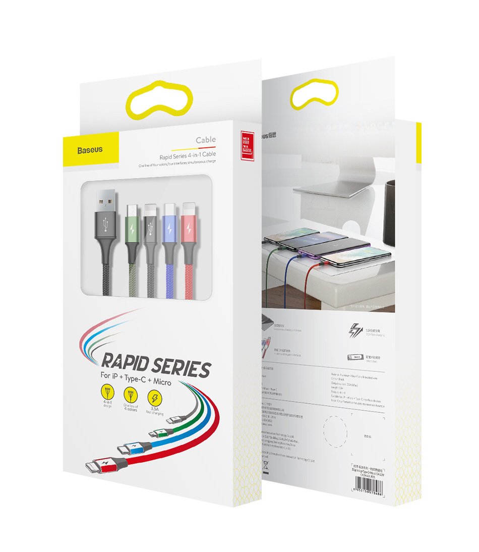 Cáp sạc đa năng 4in1 Baseus Rapid Series CA1T4 3.5A 1.2M USB to 2 L+T+M- hàng chính hãng