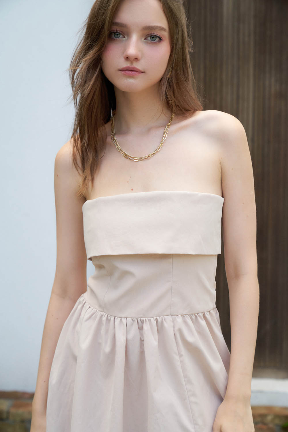 DOTTIE - Đầm dài phối chi tiết - Beige - D0506