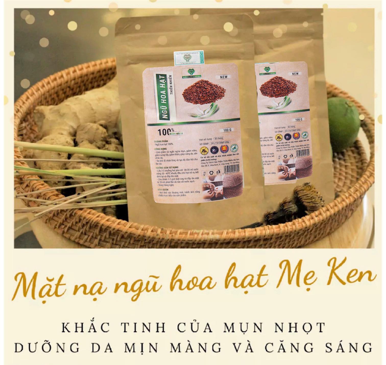 Ngũ hoa hạt thiên nhiên MẸ KEN 100G - ngũ hoa đắp mặt, mặt nạ ngũ hoa hạt, hạt đình lịch