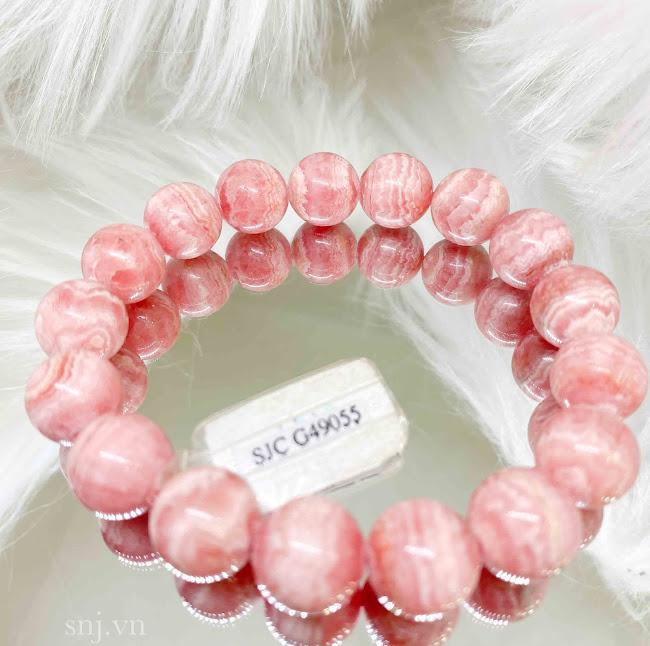 Lắc tay phong thuỷ đá đào hoa rhodochrosite thiên nhiên size 9ly giấy kiểm định SJC