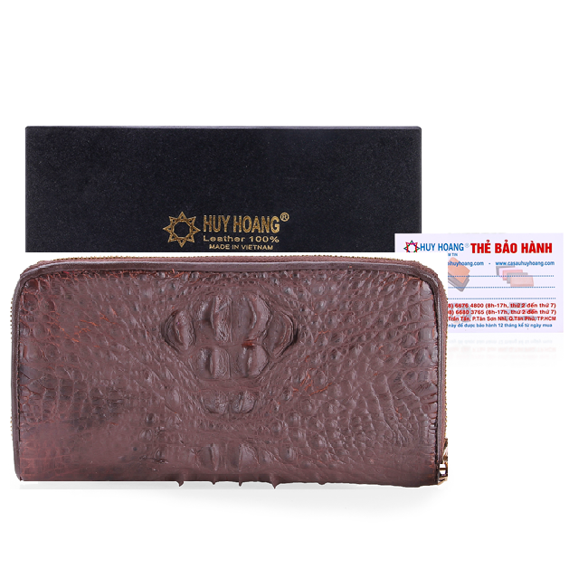 Bóp nữ da cá sấu Huy Hoàng 1 khóa nguyên con màu đen, nâu đỏ, vàng bò, nâu đất HT3245-46-47-48