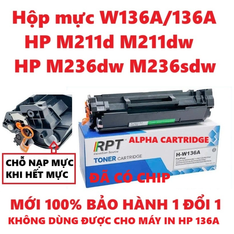 Hộp mực HP 236dw 236dw 236sdw, 211d, 211dw Có Chíp -W136A- CHO MÁY IN HP M211d, M211dw, M236dw, M236sdw -HÀNG CHÍNH HÃNG ALPHA CARTRIDGE