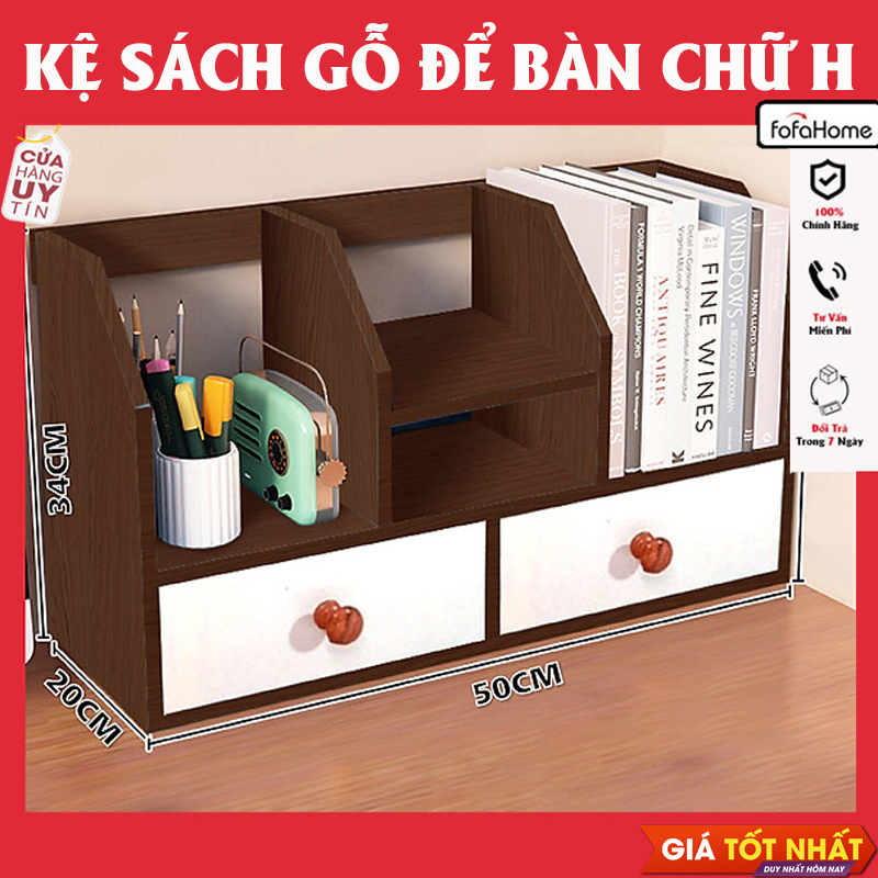 Kệ Sách Để Bàn Chữ H, Kèm 2 Ngăn Kéo Cao Cấp - Mẫu 7 - Dễ Lắp Ráp