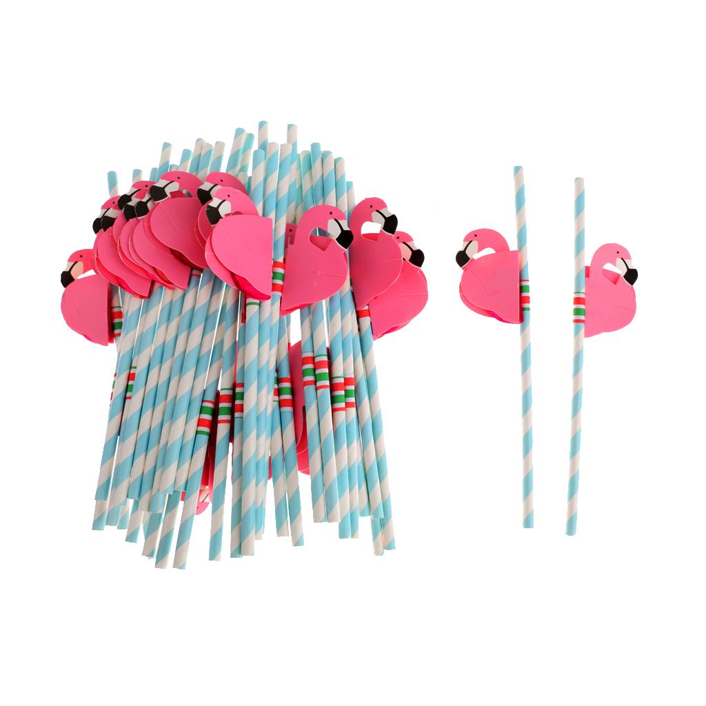 50 Pieces Flamingo Striped Straws Luau Tropical Beach Party Table Decoration