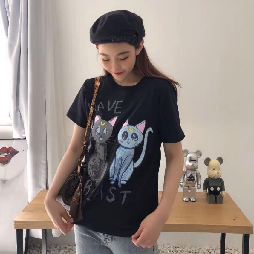 Áo Phông Thun Cộc Tay Cotton Hình Mèo 3D
