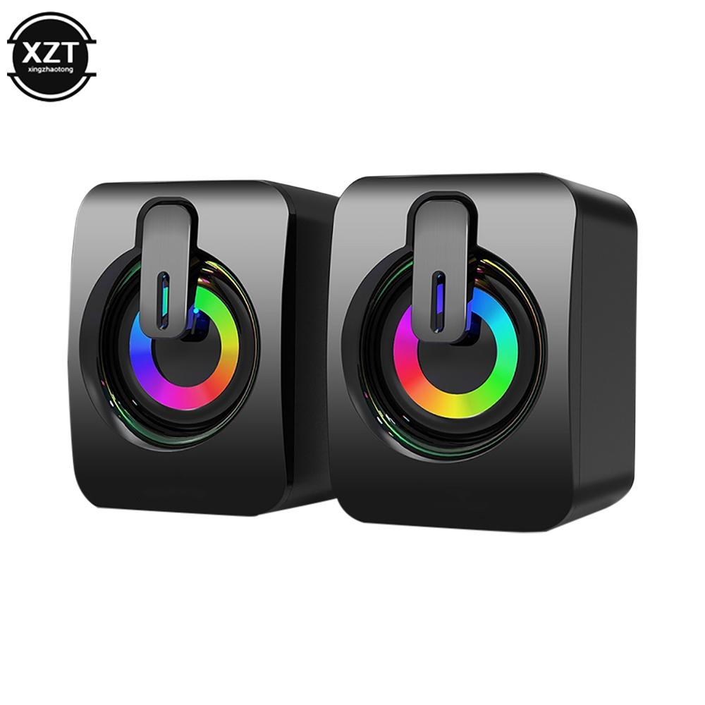 1Pair PC Máy tính loa Hộp âm thanh cho PC Hifi âm thanh nổi Micrô USB có dây với đèn LED cho máy tính để bàn Color: black- glowing