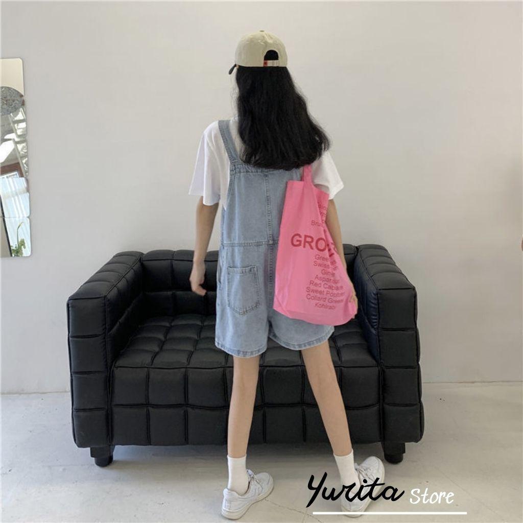 Quần Yếm Short Jeans Nữ Yurita Ống Suông Phối Túi Trước Trẻ Trung Phong Cách Hàn Quốc