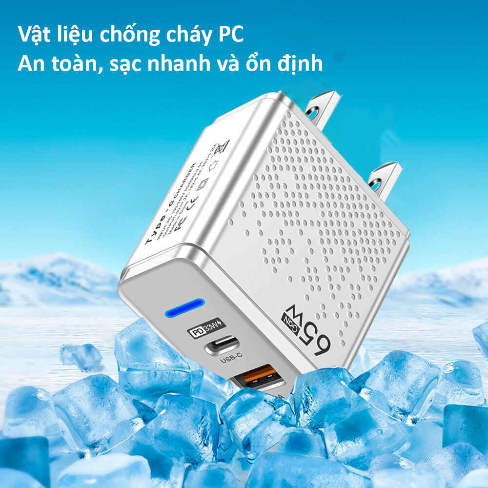 Củ sạc nhanh 65W, chip chất lượng cao, bảo vệ quá nhiệt- D1542