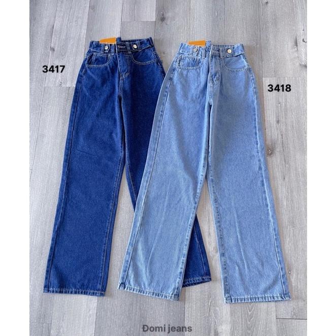 Quần jean nữ ống suông cạp cao màu xanh kiểu lưng MS 3417-3418