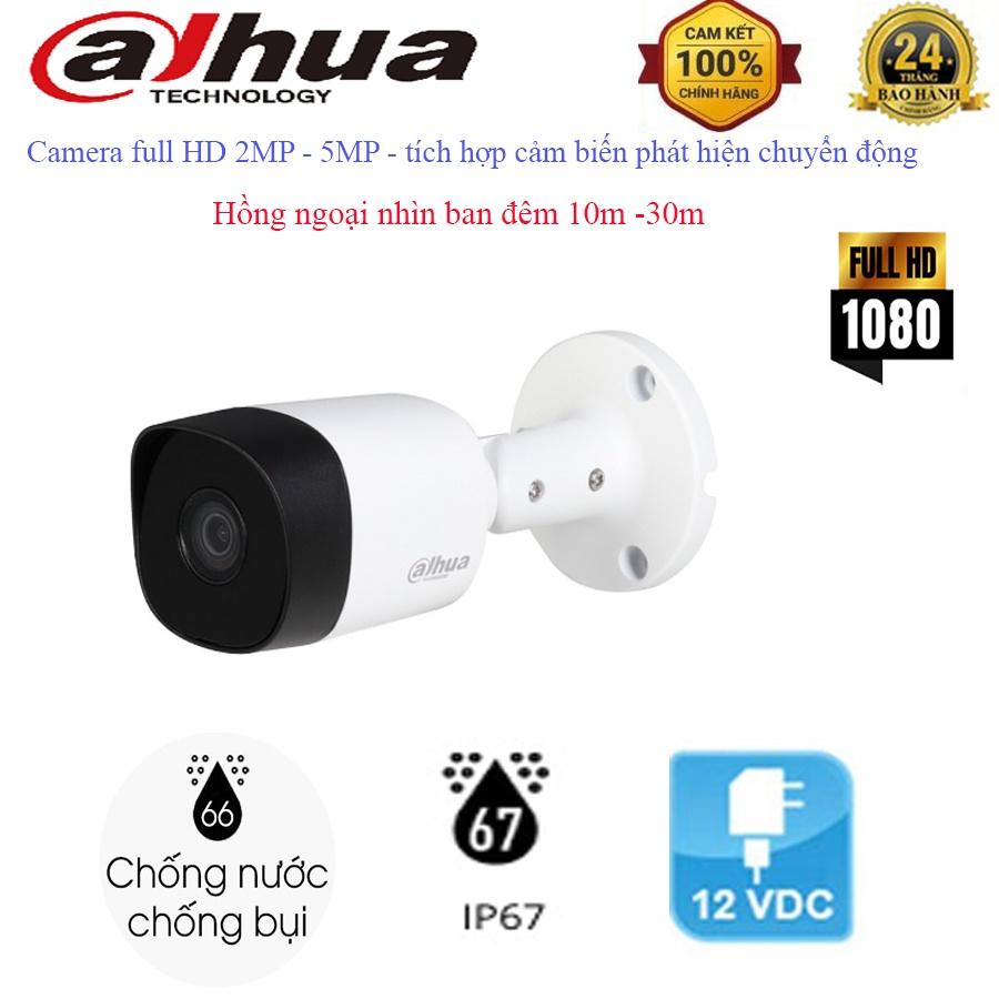 Camera  DAHUA analog thân trụ  DH-HAC-B2A21P 2MP tầm xa hồng ngoại 20m, chuẩn kháng nước IP67 - Hàng chính hãng