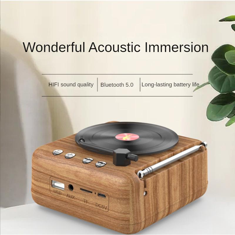 Không dây bluetooth retro radio vinyl ghi âm Bluetooth loa sáng tạo âm thanh retro radio radio di động Màu sắc trang trí mini: Brown