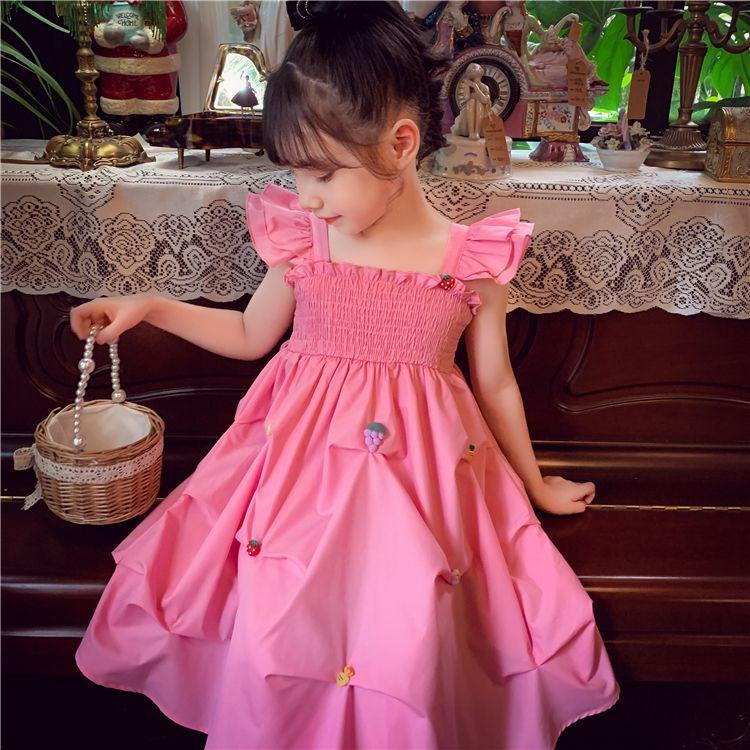 DIYIWEI Cô gái công chúa váy mùa hè 2023 phong cách phương Tây trẻ em thời trang rắn màu sling váy cô gái nhỏ lưới váy đỏ