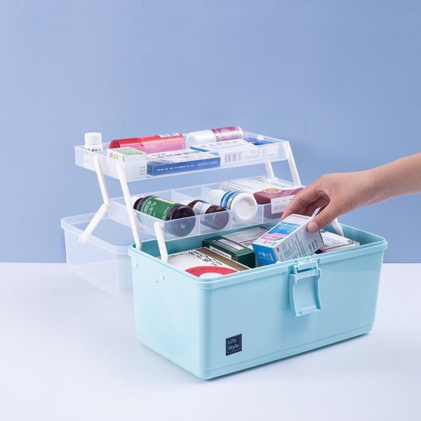 Hộp đựng thuốc gia đình 3 tầng, hộp thuốc y tế cho gia đình có tay cầm, khoá hộp gọn gàng và tiện lợi