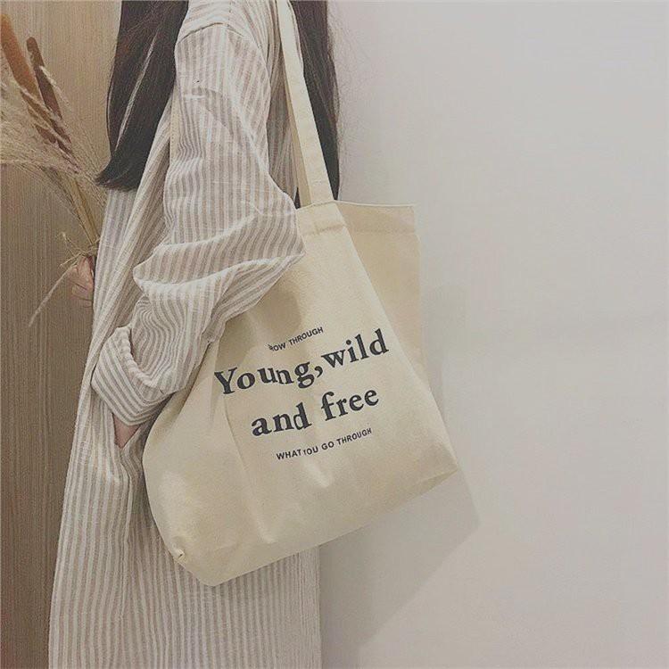 Túi tote tote vải canvas họa tiết chữ phong cách hàn quốc tiện dụng