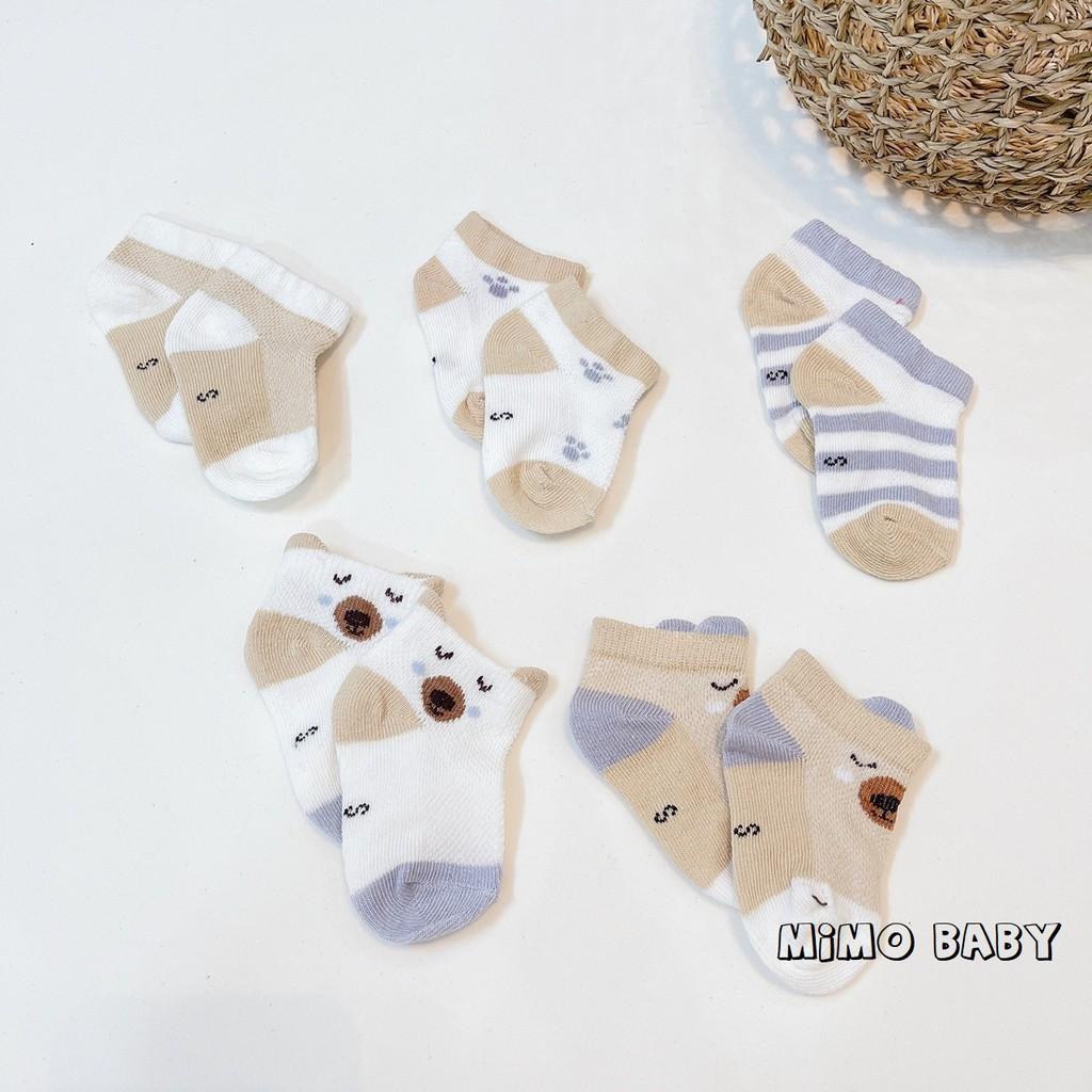 Set 5 đôi tất lưới Kidsock hình gấu Mimo Baby cho bé