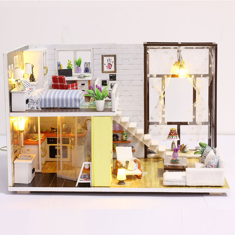 Mô hình nhà DIY Doll House Contracted City Kèm Đèn LED và Mica chống bụi