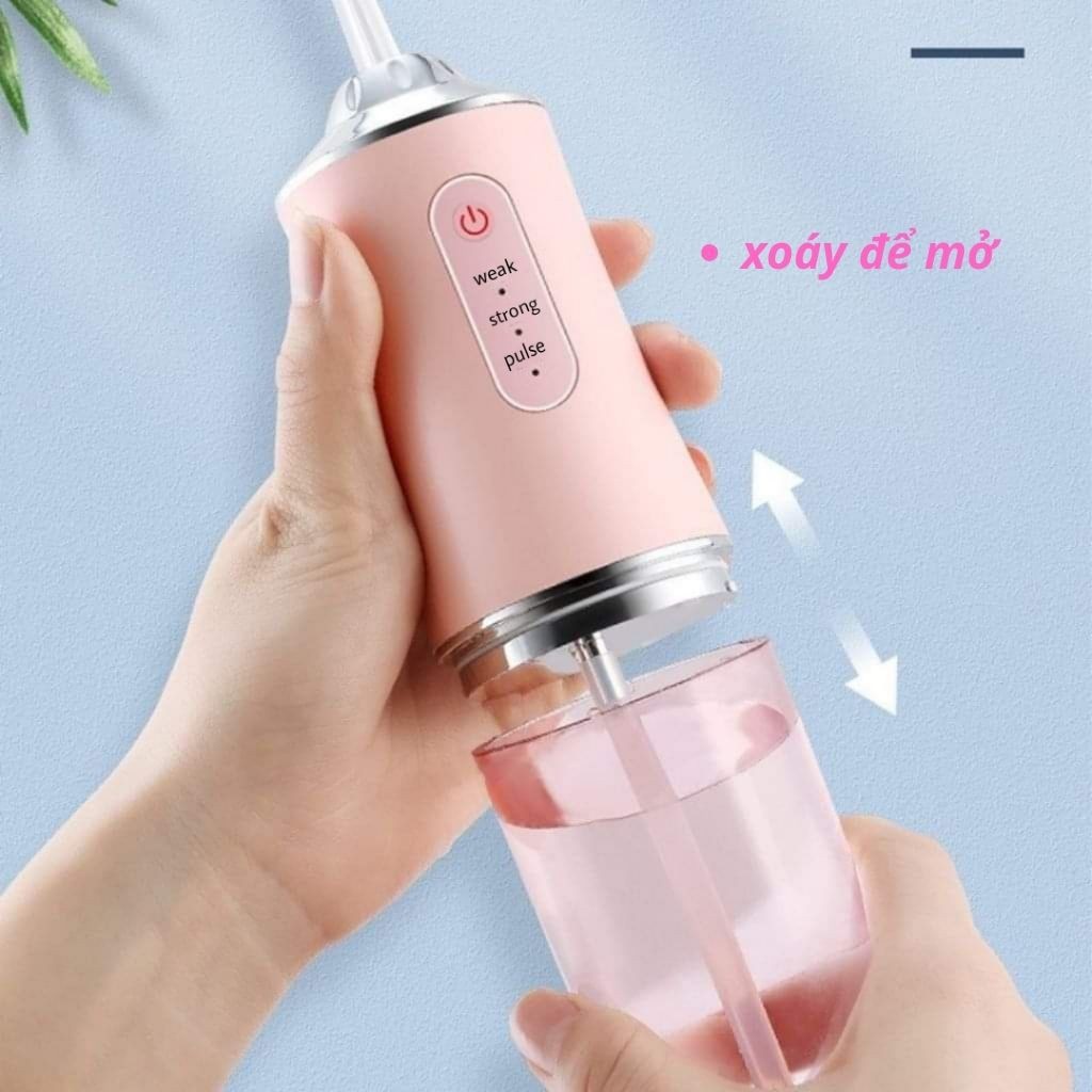 Máy Tăm Nước Cầm Tay Vệ Sinh Răng Miệng Oral Irrigator Tăm Nước Nha Khoa Mini Chống Thấm Nước Bản Tiếng Anh - TẶNG CẠO LƯỠI VÀ 4 ĐẦU VỆ SINH CHUYÊN DỤNG, Máy Xỉa Răng Nước 3 Cấp Độ Làm Sạch Sâu